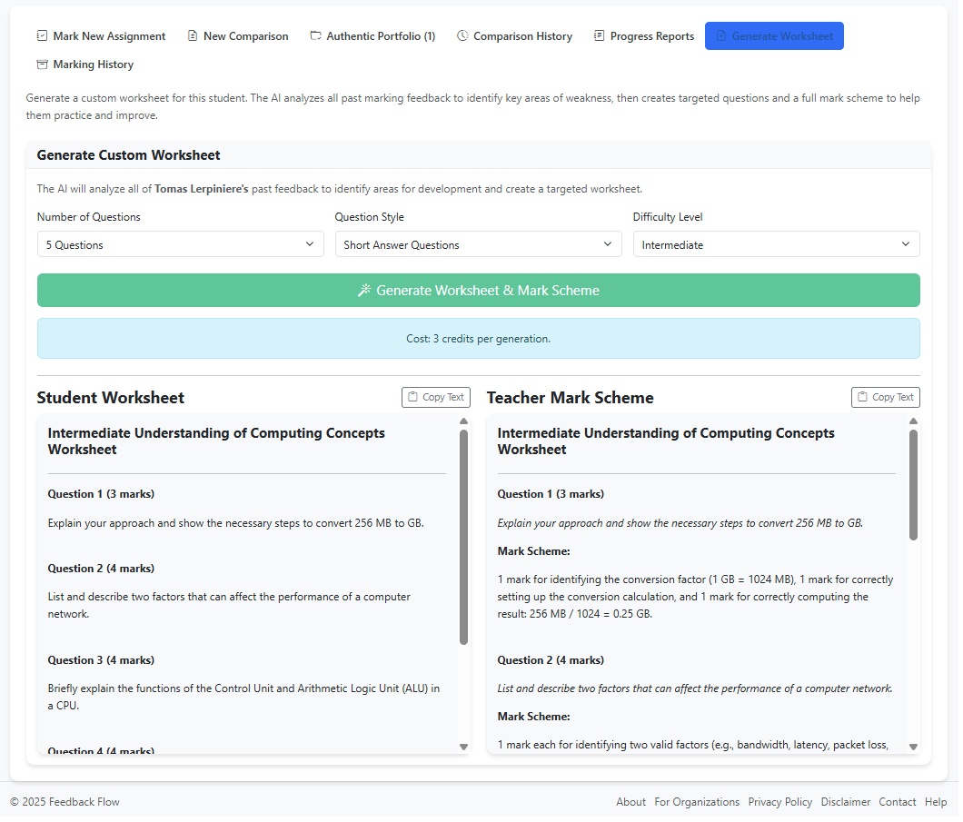 Generated targeted worksheet for student improvement