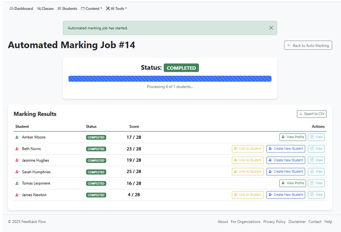 Batch Marking Dashboard Interface