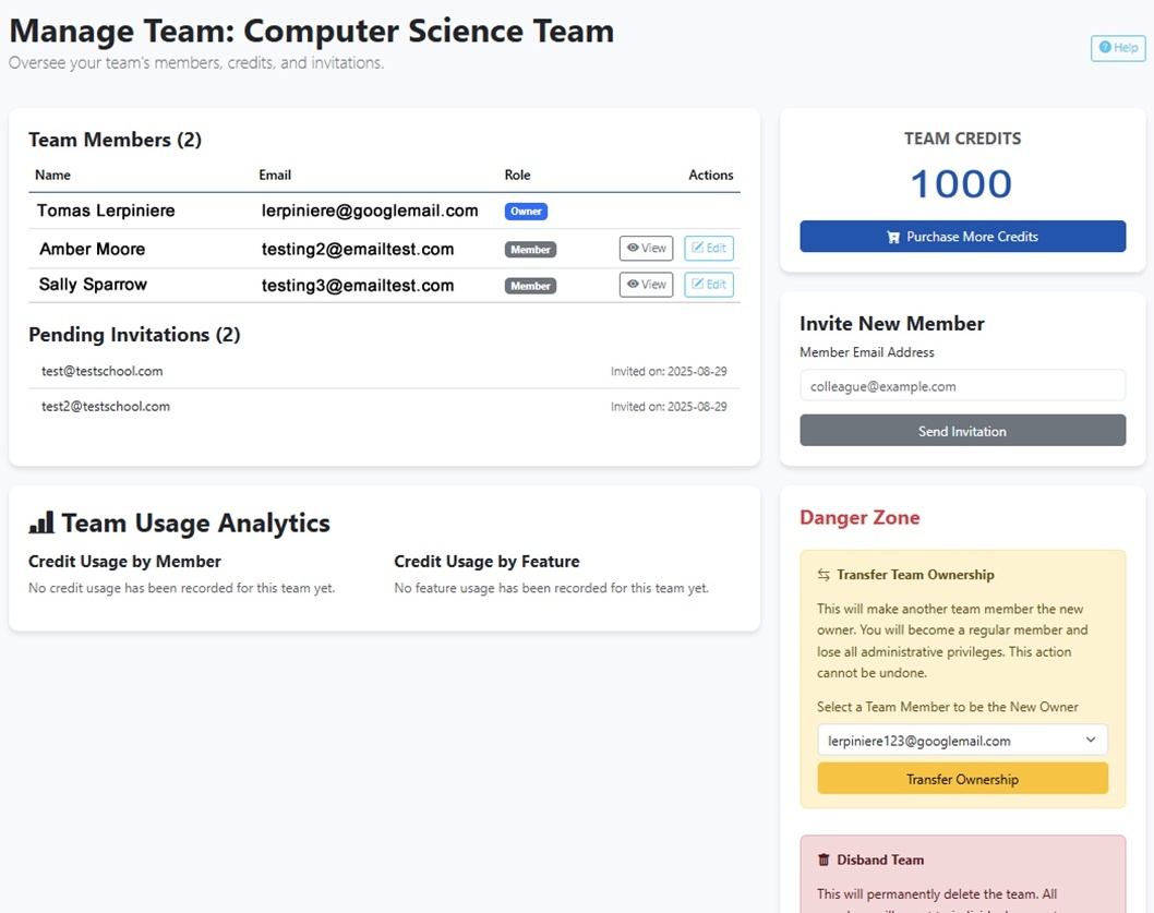 Team Management Dashboard