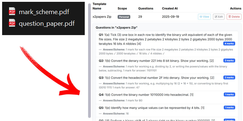 Upload papers interface
