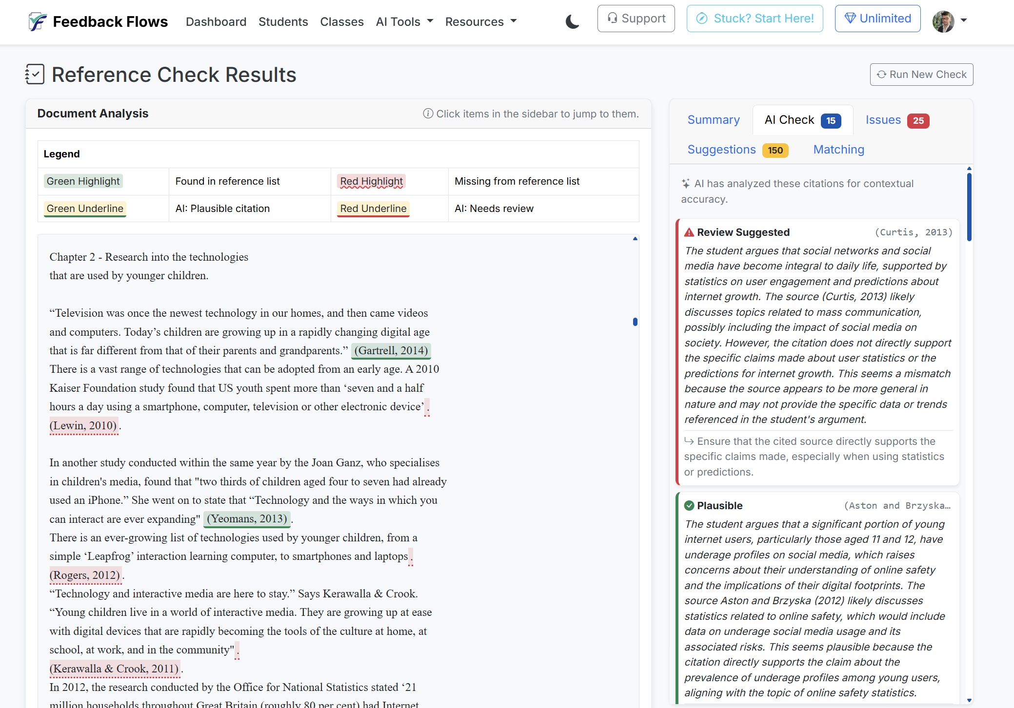 Reference Checker interface showing source verification